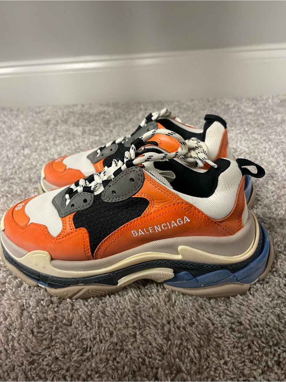 Balenciaga Orange Black White Blue Triple S Sneakers